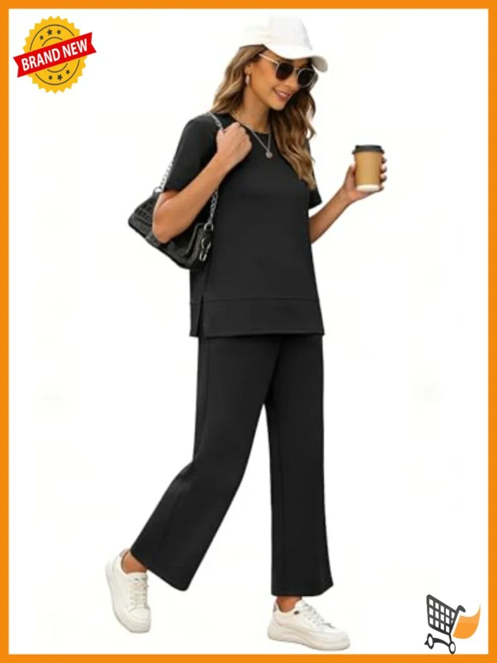 Side Slit Lounge Set - 2 Piece Wide Leg Tracksuit with Pockets - Picture 2 of 6